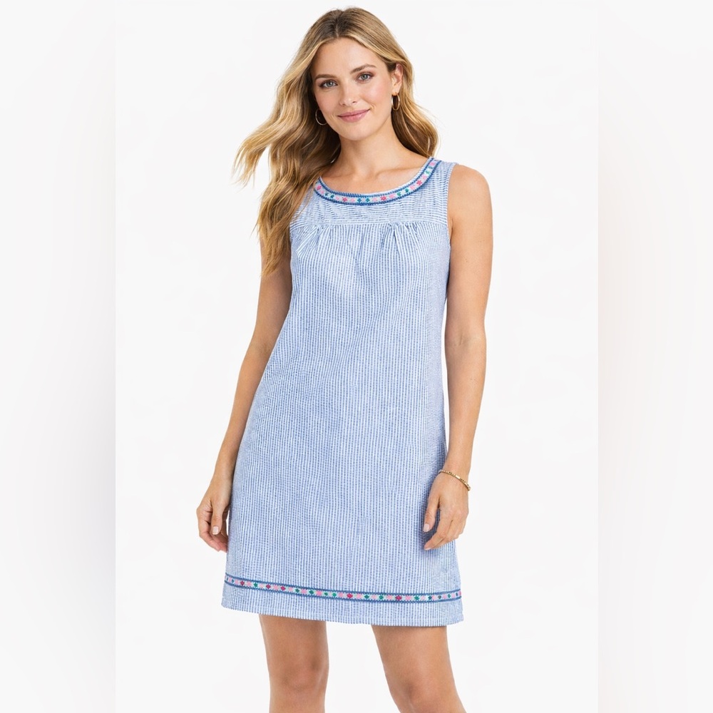 Vineyard Vines Seersucker Sleeveless Blue Preppy Shift Dress Woman Size Small